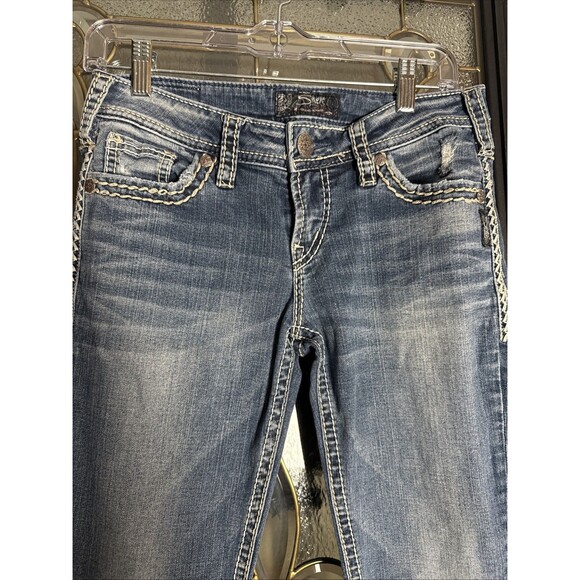 Silver Jeans Womens Aiko Mid Skinny Medium Wash 27x33 Denim Western Glove Works - Picture 2 of 10